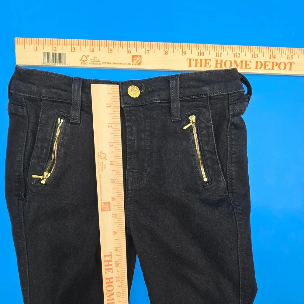 7 For All Mankind Womens 24 Black Moto Skinny Jeans Gold Zip Biker‎ AU6330255A